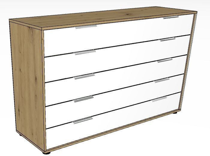 Linear Chest  of drawers 5 drawers - Front in white - 141cm Wide x 86cm High