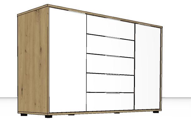 Linear Chest Combination dresser 5 Drawers2 outside doors - Front in white - 141cm Wide x 86cm High