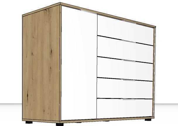 Linear Chest Combination dresser 5 Drawers2 outside doors - Front in white - 141cm Wide x 86cm High