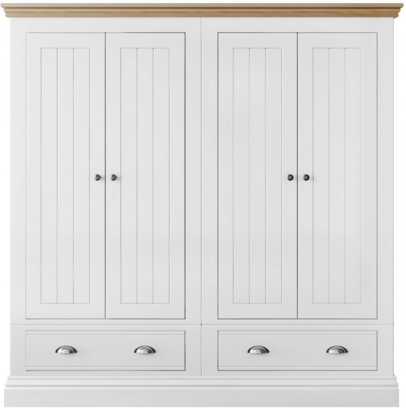 Burford Bedroom Oak Top 2025 4 Door Small Hanging Extra Tall (With Shelf) + 2 Drawer Robe
