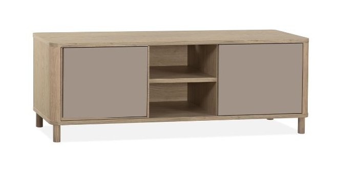 Strasbourg TV Cabinet small 2 doors - 2 open -150cm / Lamulux Misty Oak & 2 Doors Stonegrey