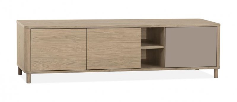 Strasbourg TV Cabinet big 3 doors - 2 open - 200cm / Lamulux Misty Oak & 1 Door Stonegrey