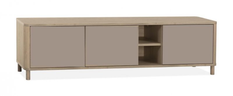TV Cabinet big 3 doors - 2 open - 200cm / Lamulux Misty Oak & 3 Doors Stonegrey