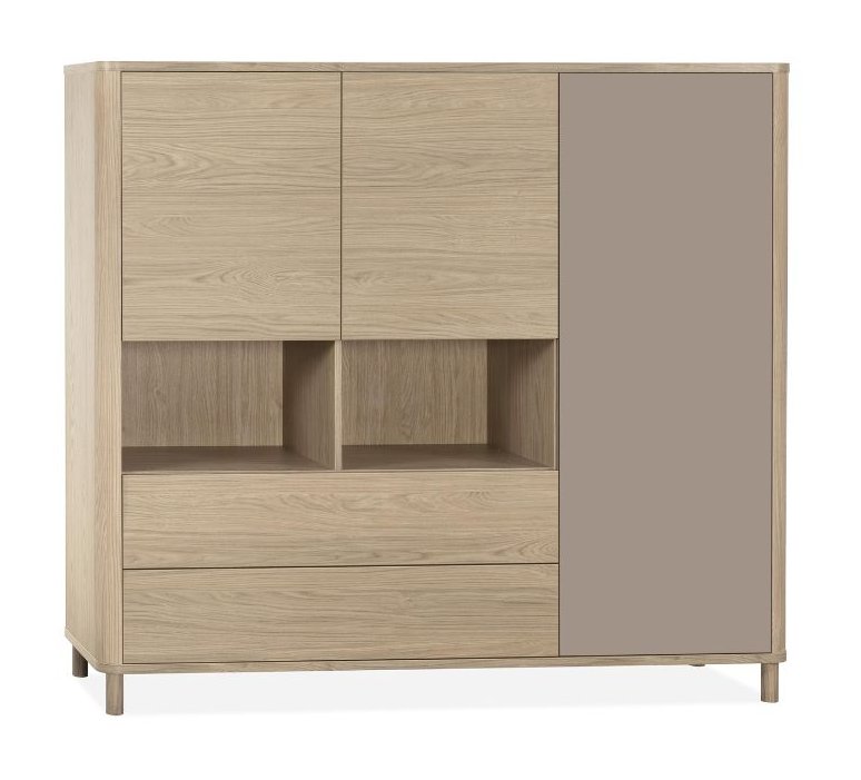 Strasbourg Wall Cabinet 3 Doors -2 Drawers -2 Open / Lamulux Misty Oak & 1 Long Door Stonegrey