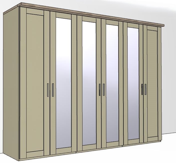 Airedale Oak Top 6 Doors Wardrobe - 4 Mirrored Doors