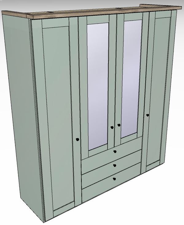 Ardley Bedroom Collection 4 Door 100cm 3 Drawers In Middle 2 Centre Mirrored Doors