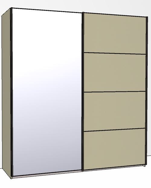 Calisto Plus 200cm Wide 2 doors 1 mirrored door left 4 Panel Front Wooden and Mirrored Doors