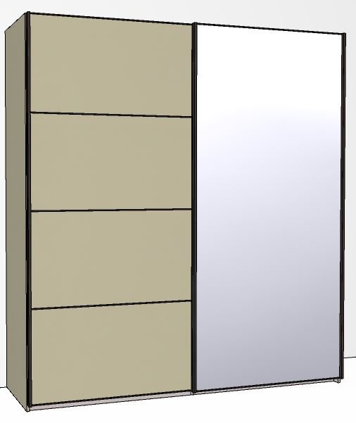 200cm Wide 2 doors 1 mirrored door right 4 Panel Front Wooden and Mirrored Doors