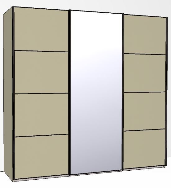 225cm Wide 3 doors 1 centred mirrored door 4 Panel Front Wooden and Mirrored Doors