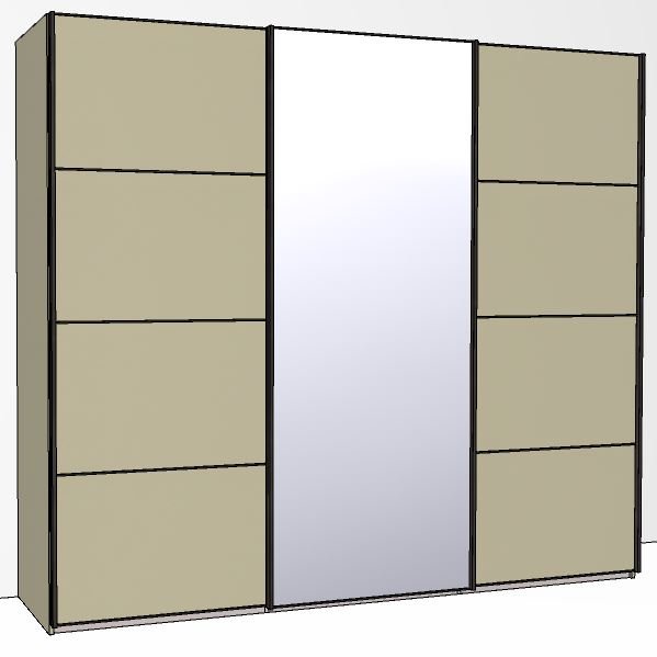 250cm Wide 3 doors 1 centred mirrored door 4 Panel Front Wooden and Mirrored Doors