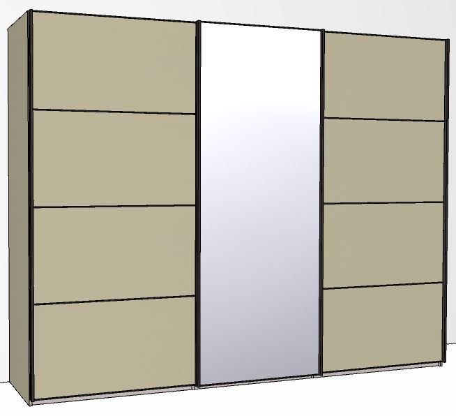 Callisto Plus 280cm Wide 3 doors 1 centred mirrored door 4 Panel Front Wooden and Mirrored Doors