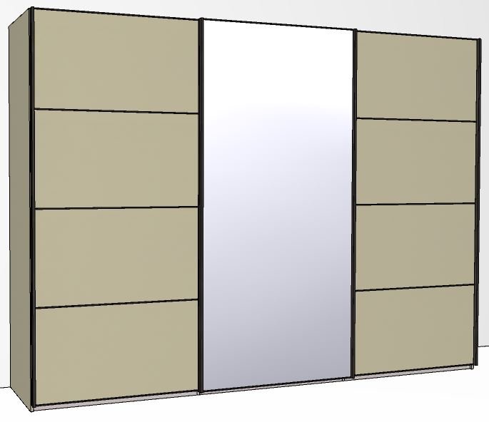Callisto Plus 300cm Wide 3 doors 1 centred mirrored door 4 Panel Front Wooden and Mirrored Doors