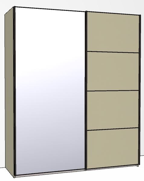 Callisto Plus180cm Wide 2 doors 1 mirrored door left 4 Panel Front Wooden and Mirrored Doors