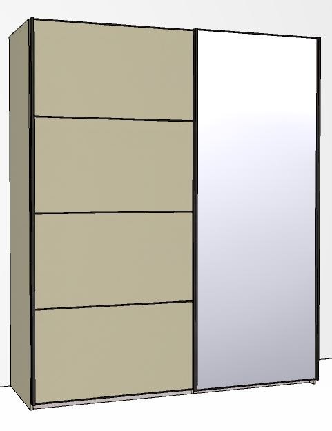 Callisto Plus 180cm Wide 2 doors 1 mirrored door right 4 Panel Front Wooden and Mirrored Doors