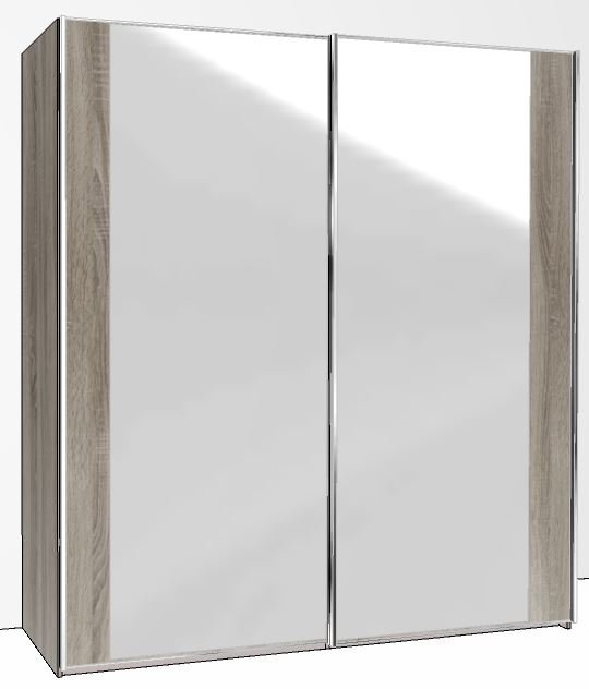200cm Wide 2 Doors Handles in Silver 2 Mirrored Doors
