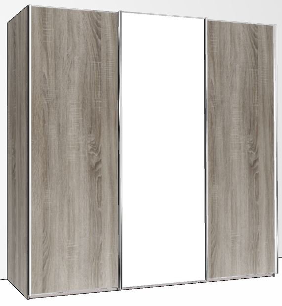 225cm Wide 3 Doors Handles in Silver 1 Centre Mirror Door