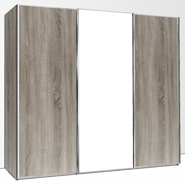 250cm Wide 3 Doors Handles in Silver 1 Centre Mirror Door