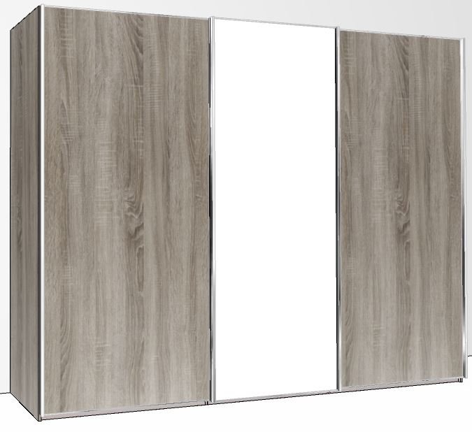280cm Wide 3 Doors Handles in Silver 1 Centre Mirror Door