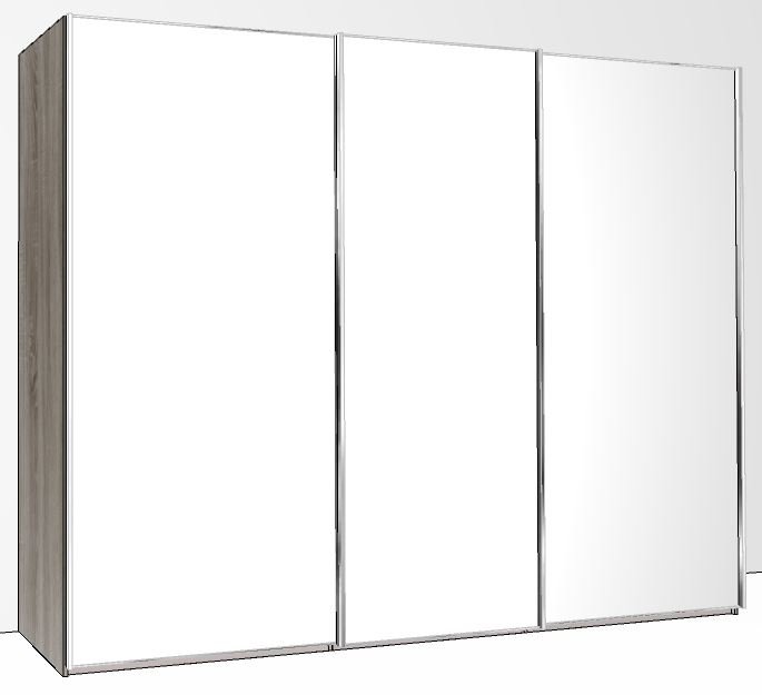 280cm Wide 3 Doors Handles in Silver 3 Mirrored Doors