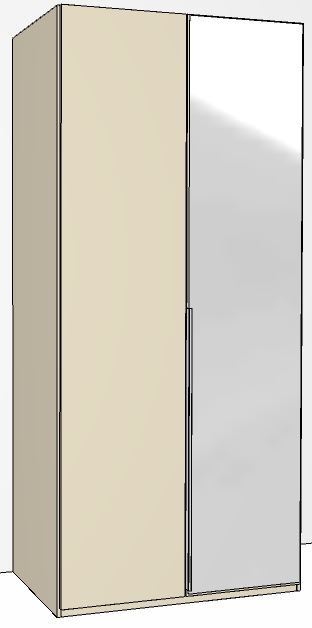 2 Door 1 Mirrored RHH Doors in Carcase Colour with Mirror