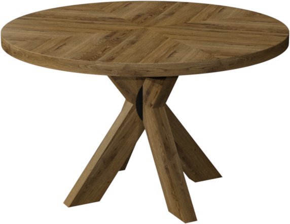 Chevron Rustic Oak 125cm - Circular Table  - WOODEN LEGS