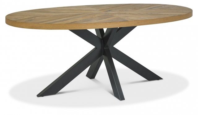 Chevron Rustic Oak 180cm - Small 6 Seater Dining Table  - METAL LEGS