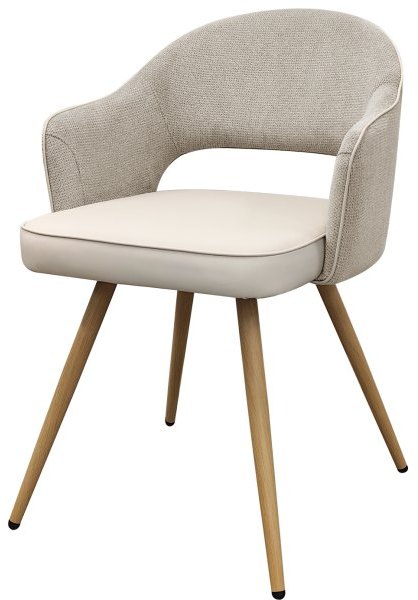 Dining Chair - Beige Fabric & Ivory Faux Leather