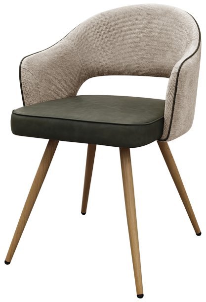 Dining Chair - Beige Fabric & Olive Faux Leather