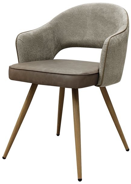 Dining Chair - Beige Fabric & Vintage Stone Faux Leather