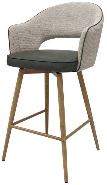 Bar Stool - Beige Fabric & Olive Faux Leather Seat Height - 67cm