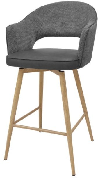 Bar Stool - Grey Fabric & Dark Grey Faux Leather Seat Height - 67cm