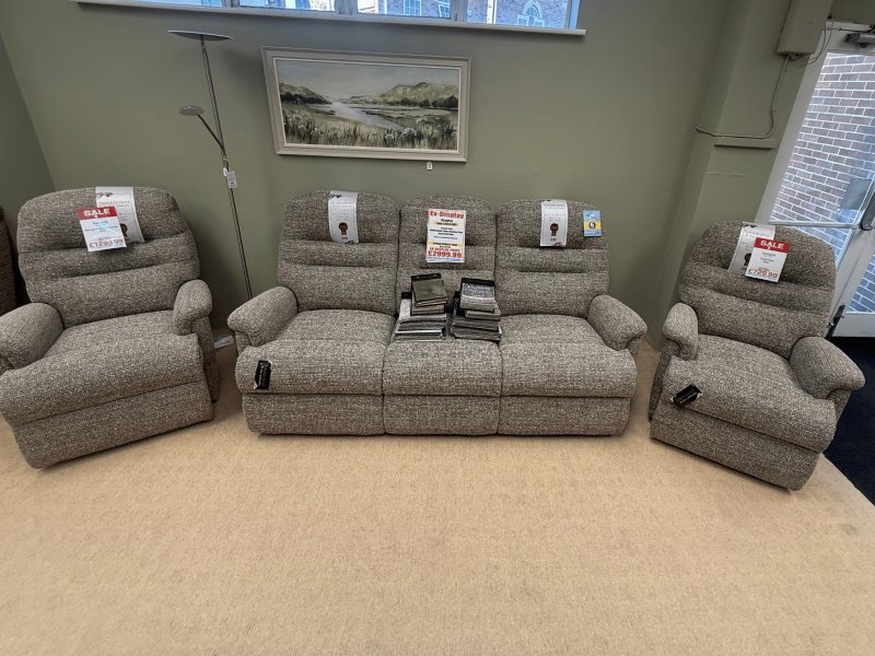 Keswick 3 Seater Sofa Rechargable Power Recliner 1 x Small Fixed Chair