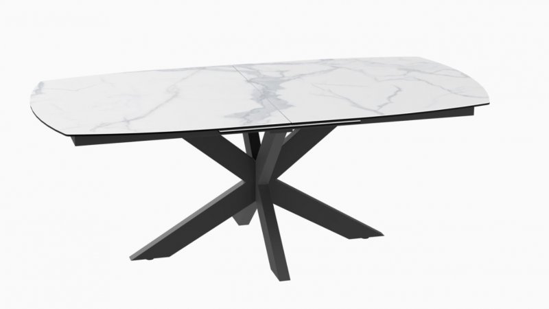 Extending Dining Table 130/170 x 100 x 76 cm - Matt Marble - Black lacquered steel legs