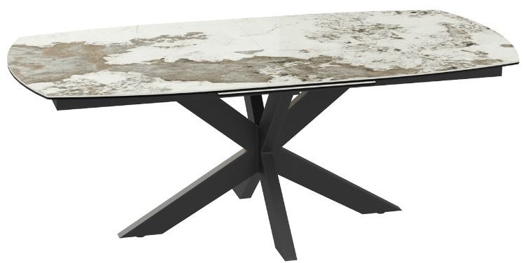 Extending Dining Table 130/170 x 100 x 76 cm - Calcatta Marble - Black lacquered steel legs