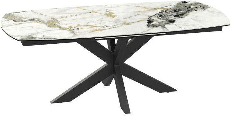 Extending Dining Table 130/170 x 100 x 76 cm - Doro Marble - Black lacquered steel legs