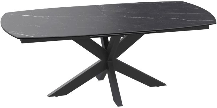 Extending Dining Table 130/170 x 100 x 76 cm - Marquina Marble - Black lacquered steel legs