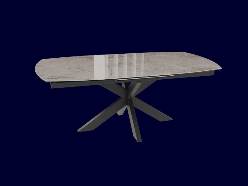 Extending Dining Table 130/170 x 100 x 76 cm - Breccia Glossy - Black lacquered steel legs