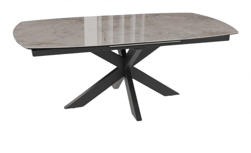 Extending Dining Table 130/170 x 100 x 76 cm - Breccia Glossy - Black lacquered steel legs