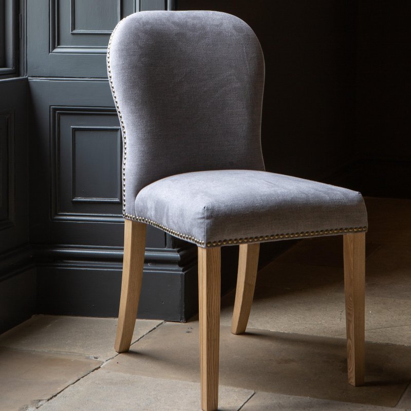 Pavilion Dining Chair - Smoke with Grey oil legs & Brass Studs