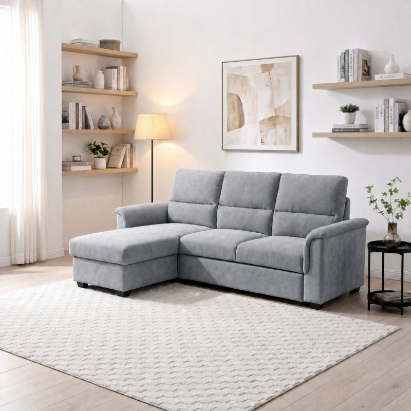 Corner Sofa Bed Grey Chenille