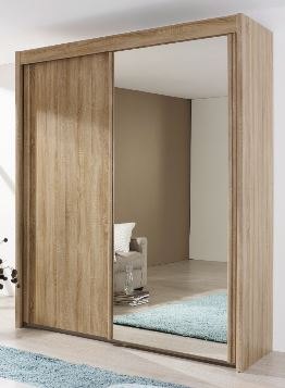 201cm Sliding Wardorbe 223cm High Wood Effect and Mirror Door