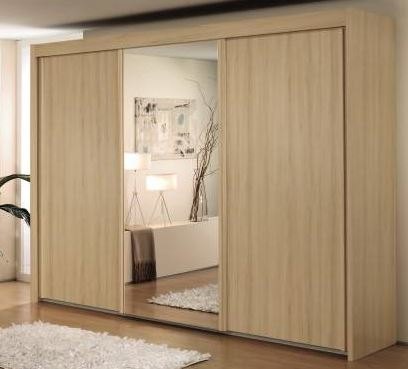 225cm Sliding Wardorbe 223cm High Wood Effect and Mirror Door