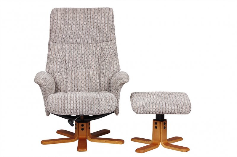 Swivel Recliner Chair & Footstool  Fabric Wheat