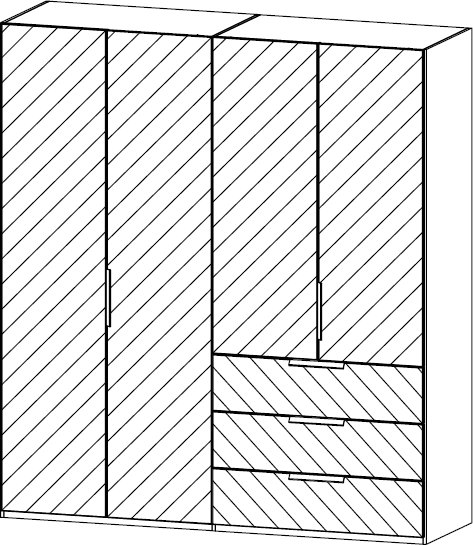 Type 6 - 201cm Hinged Robe All Mirrored 4 Doors & 3 Drawers