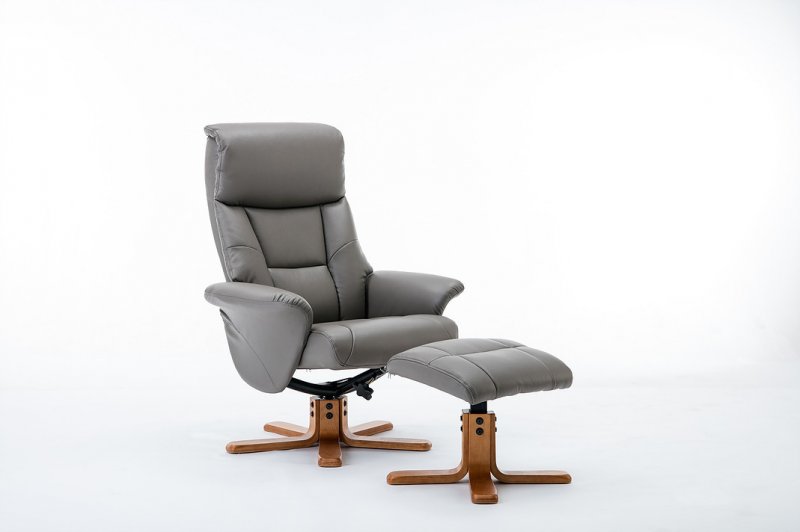 Swivel Recliner and Footstool . Grey Faux Leather