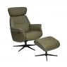 Ronda Swivel Recliner Chair & Footstool /Leather-Match:-Olive Green / Black Star Base