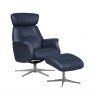 Ronda Swivel Recliner Chair & Footstool /Leather-Match:- Navy / Black Star Base