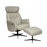 Ronda Swivel Recliner Chair & Footstool /Leather-Match:- Mushroom / Black Star Base
