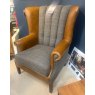 Fluted Wing Chair In Harris Tweed & Leather